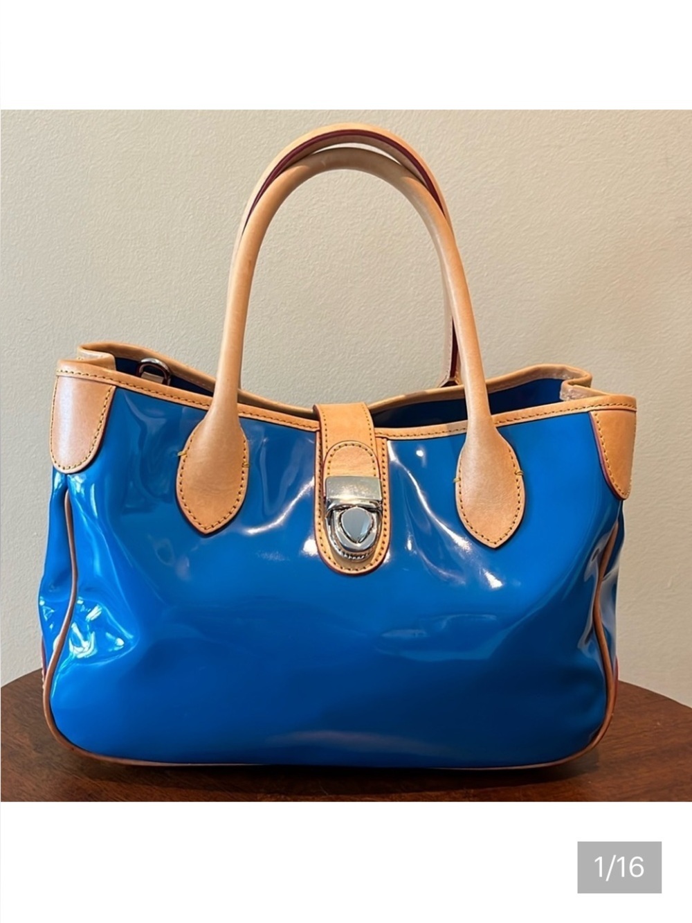 Dooney & Bourke Satchel Royal Blue Coated Canvas/ Tan Leather Trim Like New